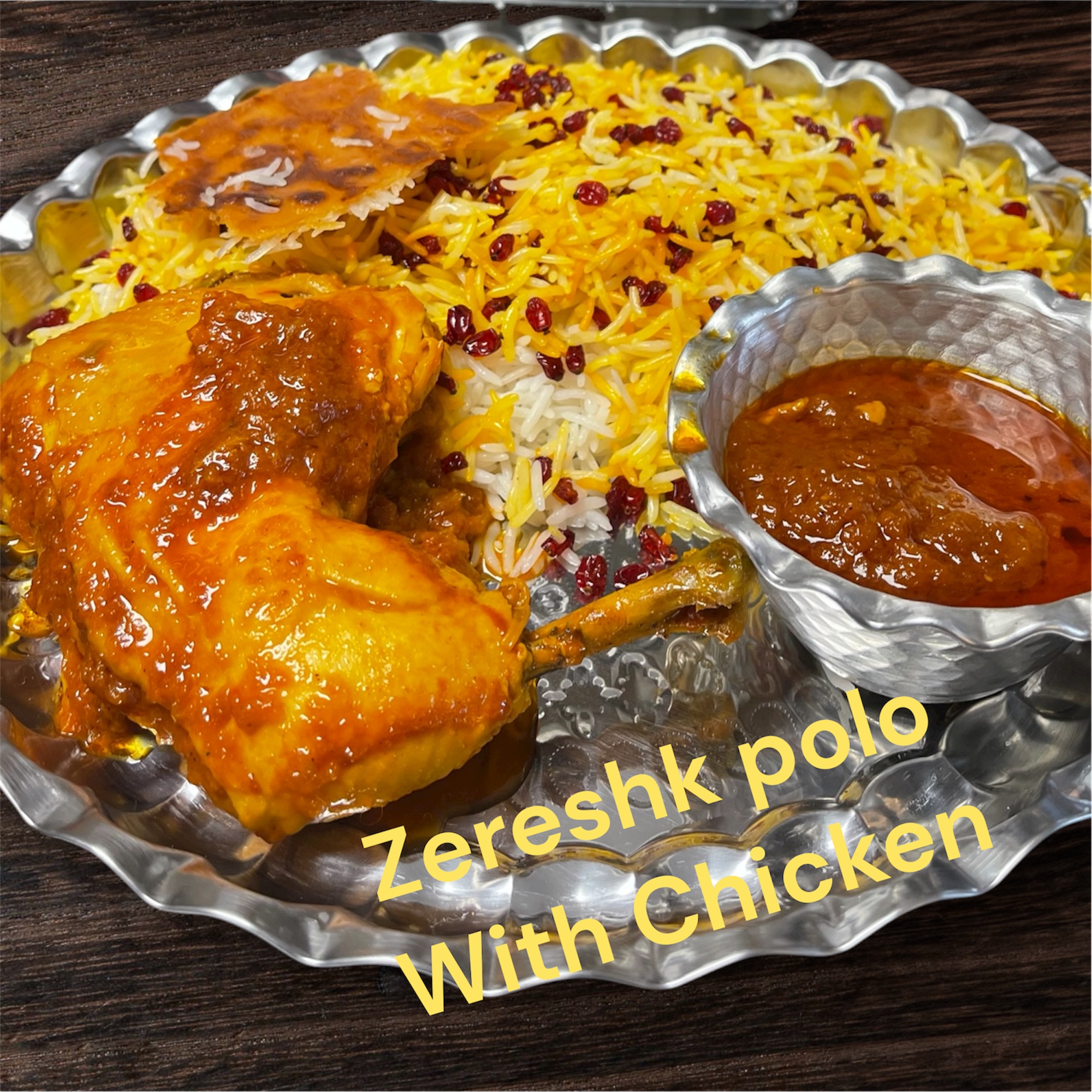 Zereshk polo with Chicken Leg