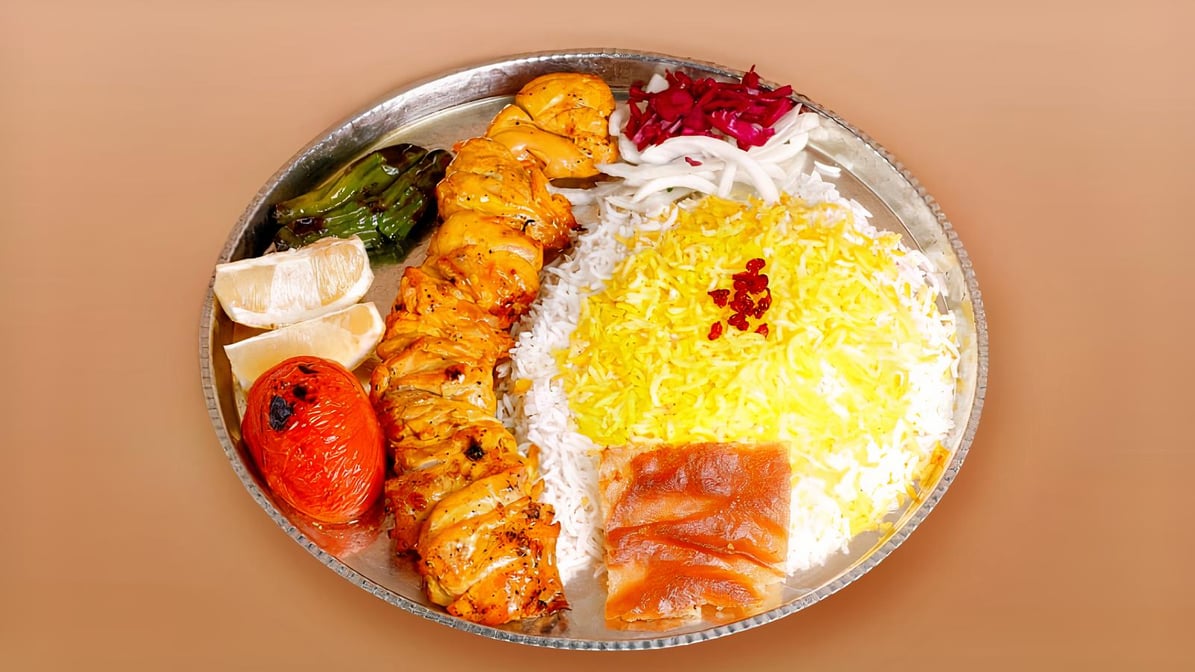 Chicken Leg Kebab Plate(جوجه ران) (Served With Soup Or Pop)