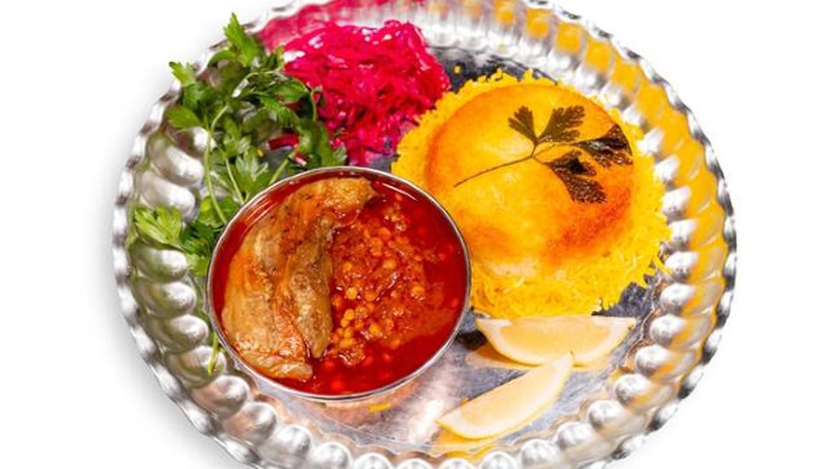 Gheimeh Bademjan Stew with Yogurt & Drink