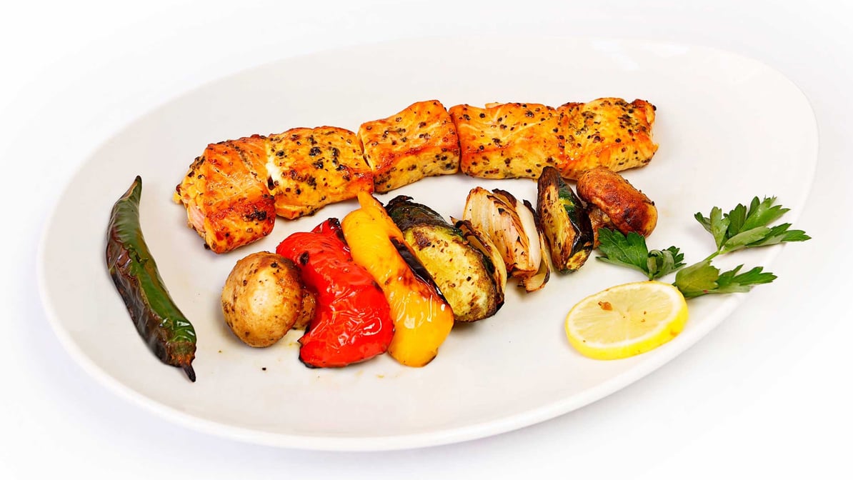Salmon Kebab and Vegetables Skew