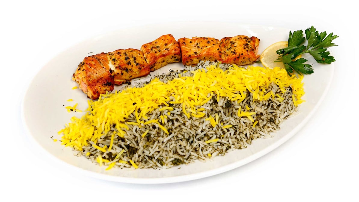 Salmon Kebab with Sabzi polo