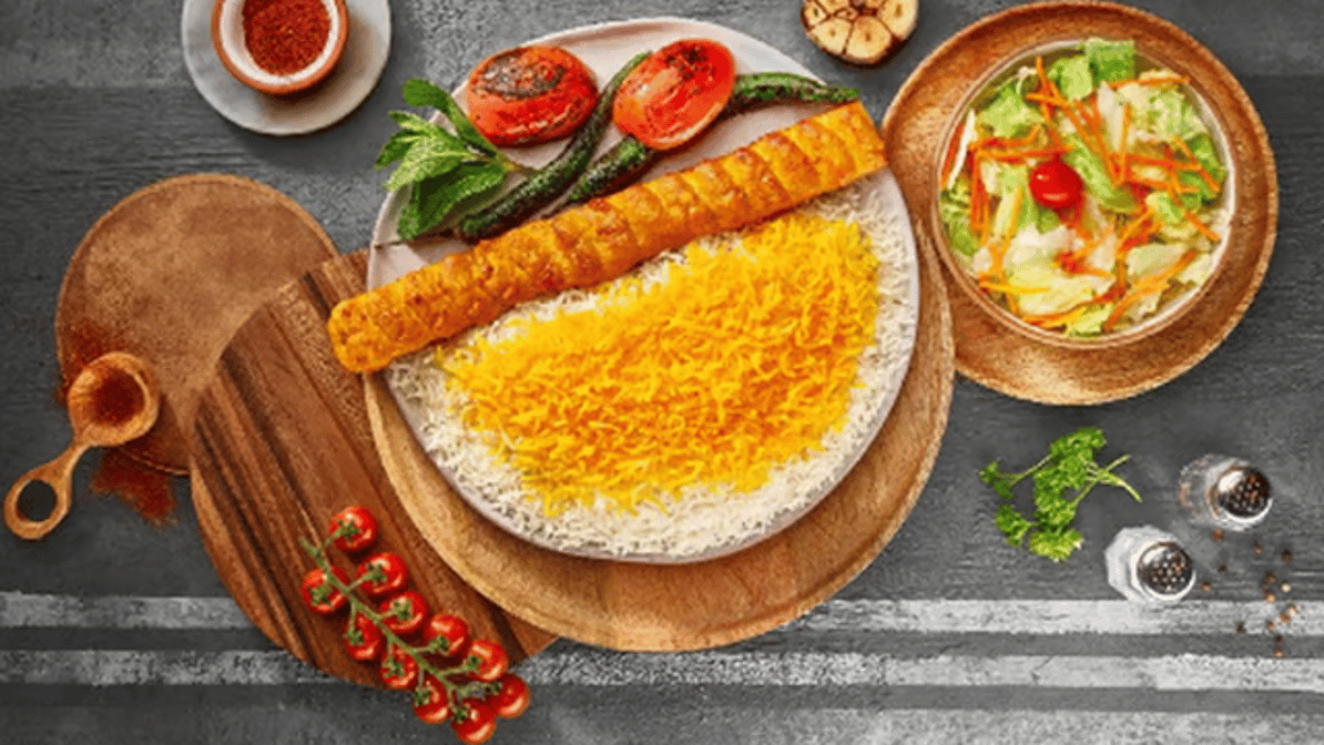 Single Ground Chicken Kebab Skewer with Rice Combo/ یک سیخ کوبیده مرغ + برنج