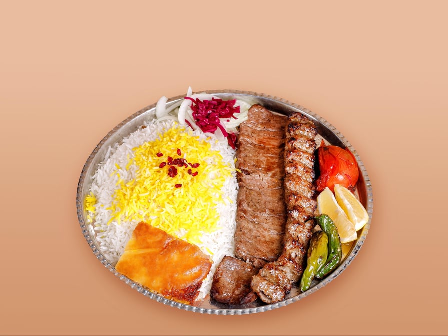 Soltani Kabab with Rice(سلطانی) (Served with Soup or Pop)