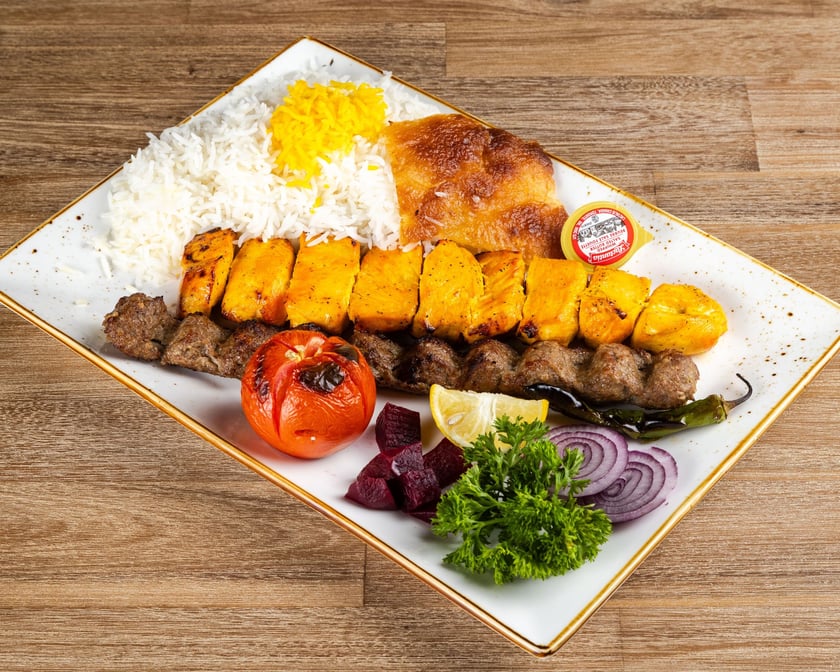 Vaziri Breast Deluxe  served with soup &pop/ چلو کباب وزیری سینه